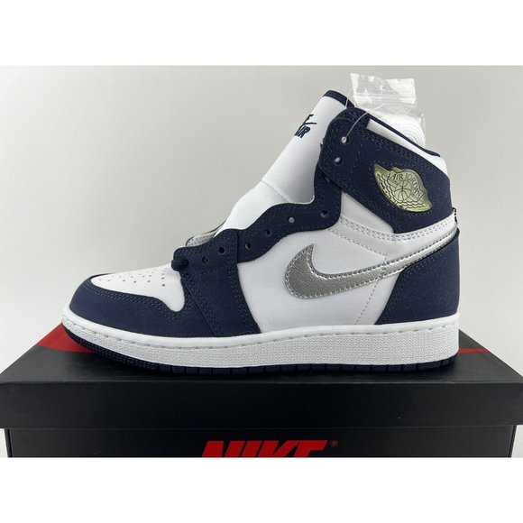 Nike Air Jordan 1 Retro High CO.JP Midnight Navy Youth Size 3.5Y Sneakers Silver - Picture 8 of 12